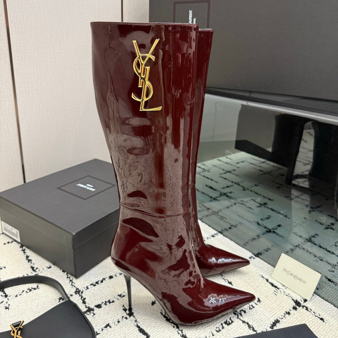 YSL 2026 Cassandre Knee-High Boots 90mm Patent Leather 203343