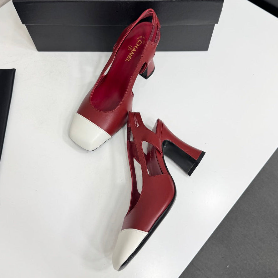 Chanel 2026 Two-Tone Square-Toe Slingback Suede Leather