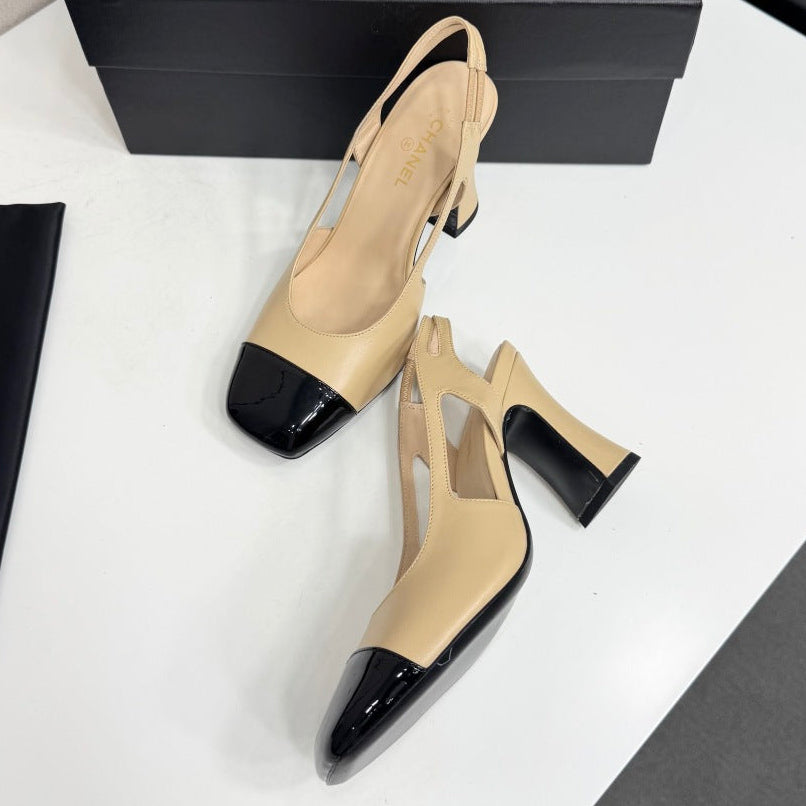 Chanel 2026 Two-Tone Square-Toe Slingback Suede Leather