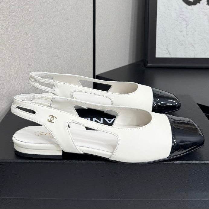 Chanel 2026 Two-Tone Square-Toe Slingback Suede Leather