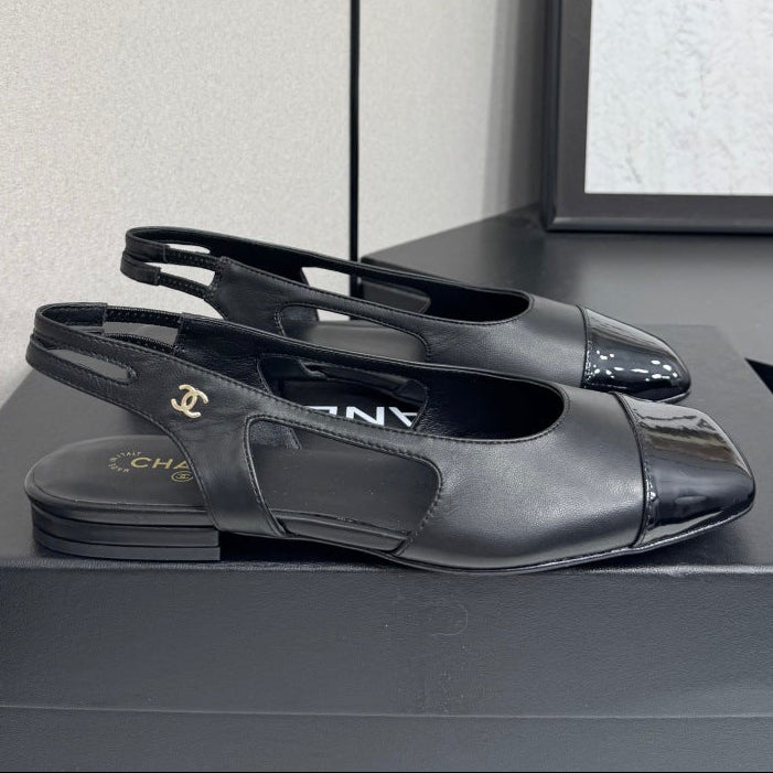 Chanel 2026 Two-Tone Square-Toe Slingback Suede Leather