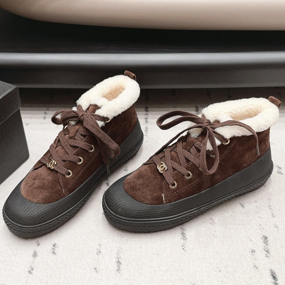 Chanel 2026 Lace-up Ankle Boots Suede Wool 175875