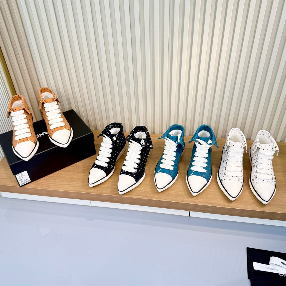 Chanel 2026 Polka Dot Wedge High-Top Sneakers Cloth 191218