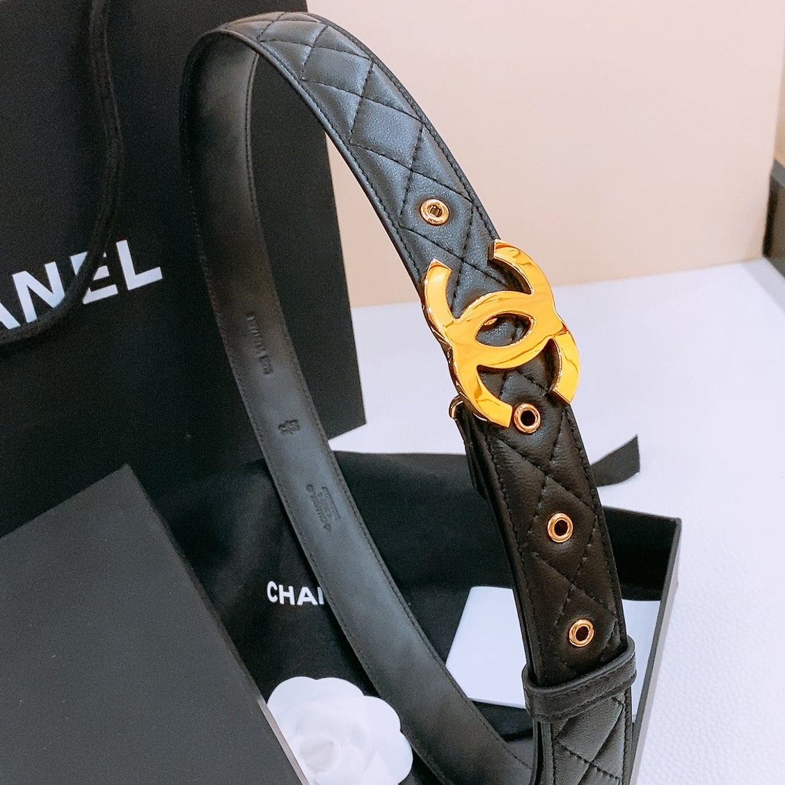 Chanel 2026 Quilted CC Buckle Belt 30mm Lambskin