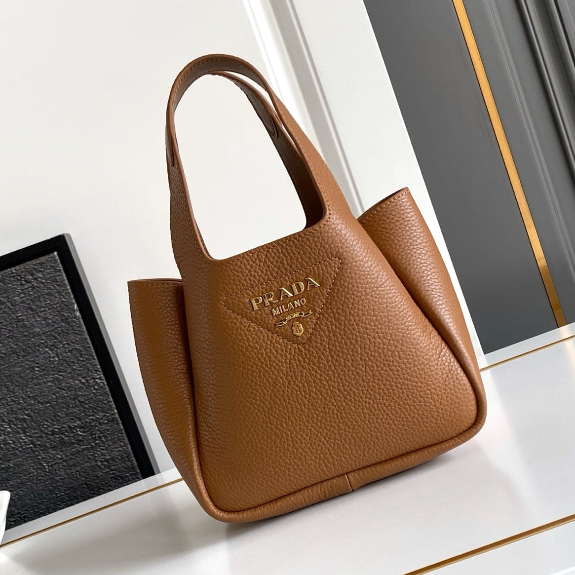 Prada 2026 Small Tote Bag Gold Hardware Leather