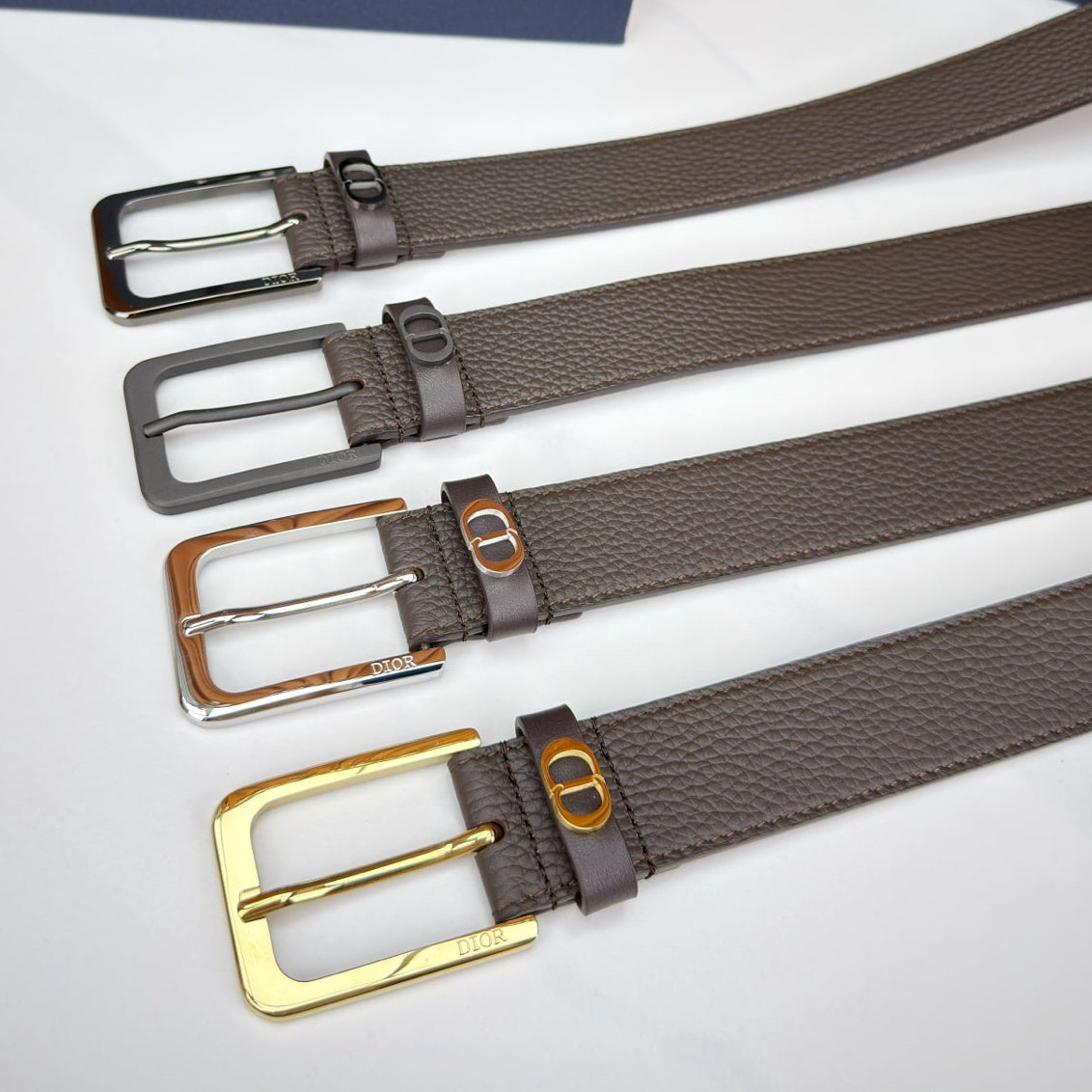 Dior 2026 CD Icon Grained Belt 35mm Dark Brown Calfskin