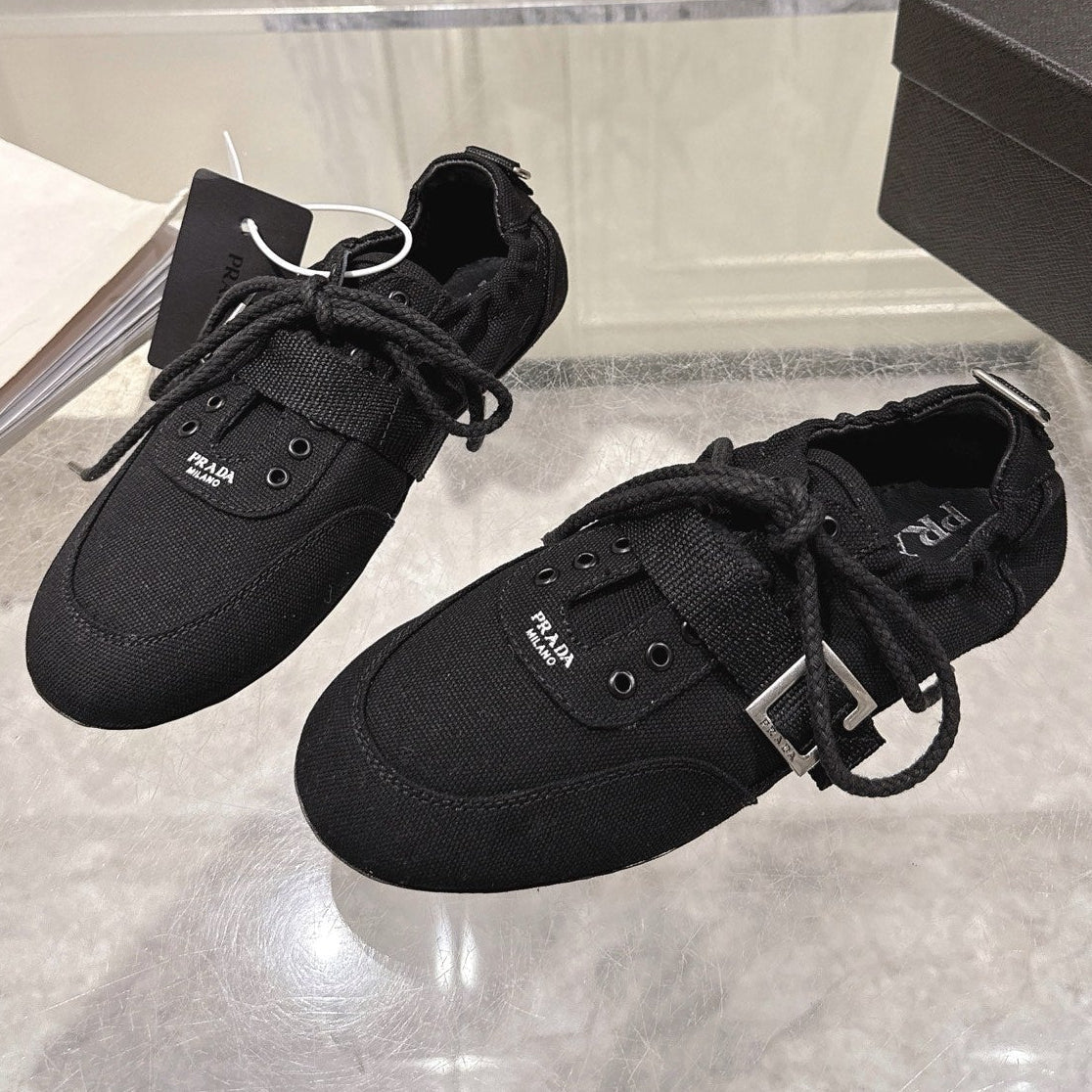 Prada 2026 Buckle Strap Sneakers Canvas 148094