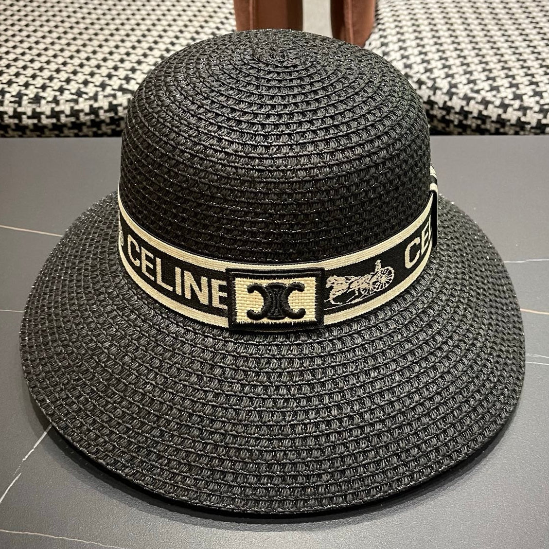 Celine Ribbon Straw Bucket Hat 491800