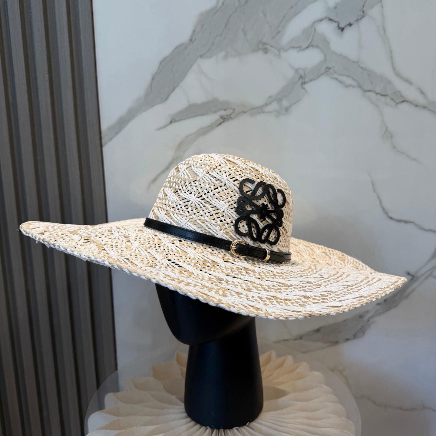 Loewe Straw Hat with Logo Raffia Woven 323669