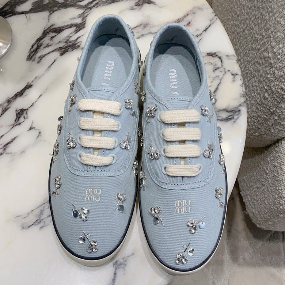 Miu Miu 2026 Crystal Embellished Sneaker Canvas 976963