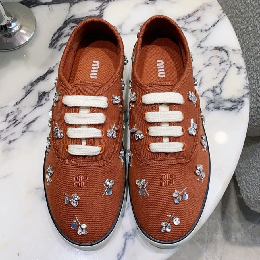 Miu Miu 2026 Crystal Embellished Sneaker Canvas 976963