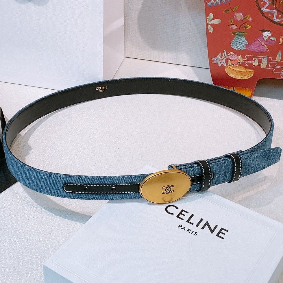 Celine 2026 Triomphe Oval Buckle Belt 25mm Fabric Leather 203763
