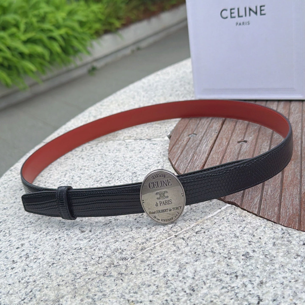 Celine 4.5cm Belt Buckle 2.5cm Width Embossed Leather