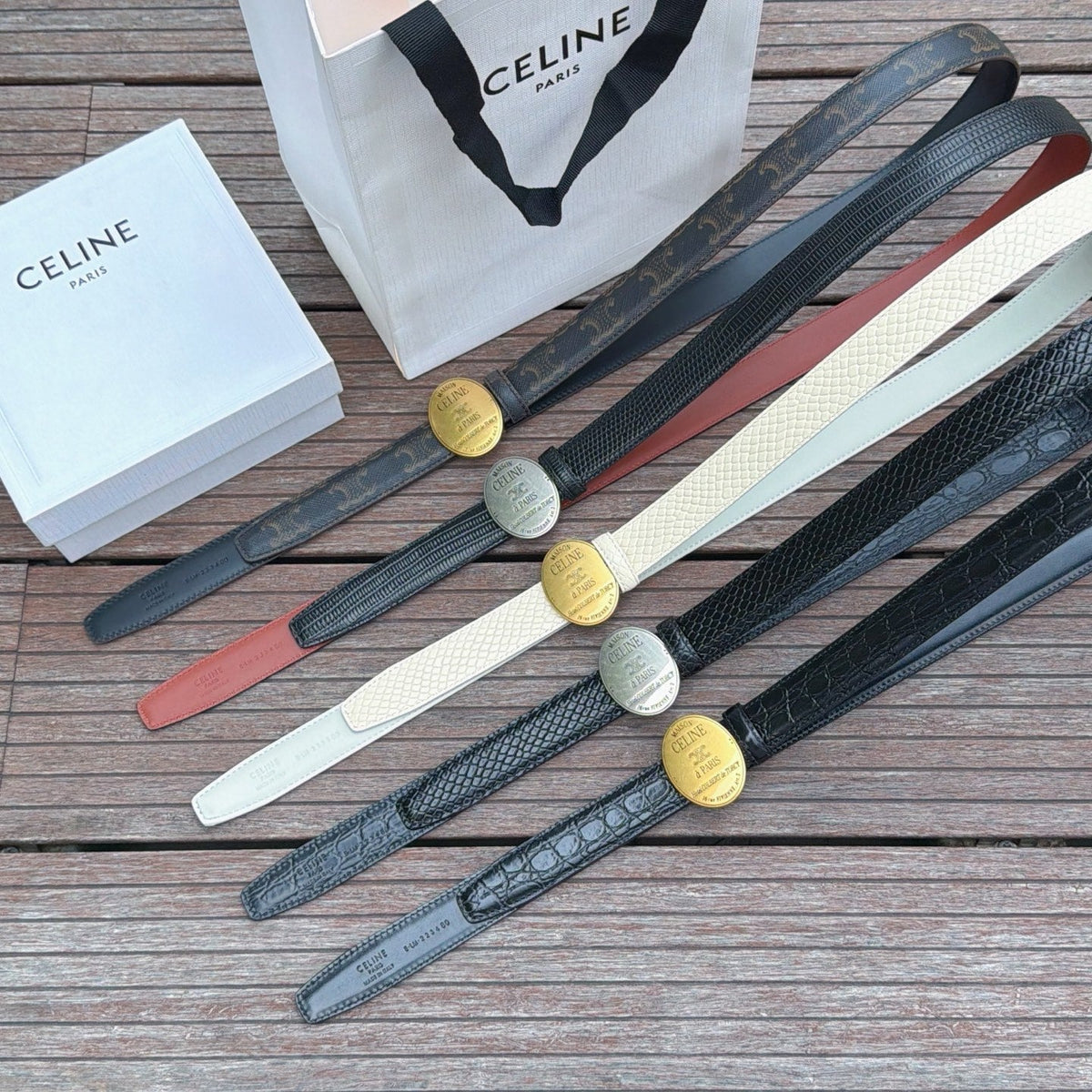 Celine 4.5cm Belt Buckle 2.5cm Width Embossed Leather