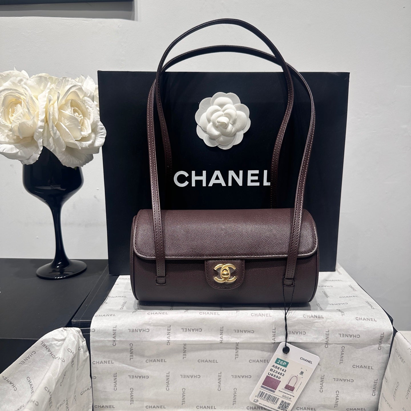Chanel 2026 Bowling Ball Cylinder Bag Caviar Leather