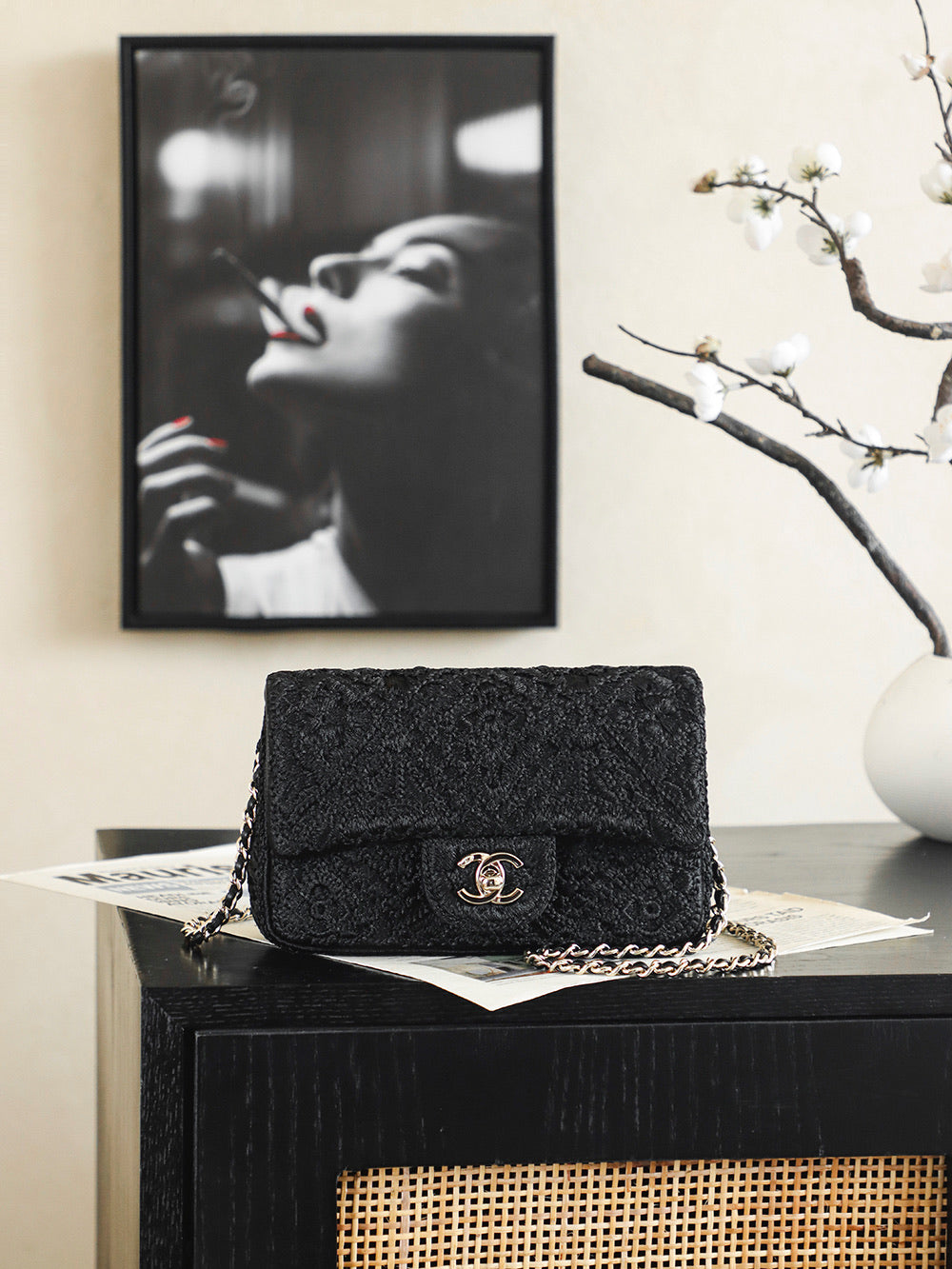 Chanel 2026 Camellia Bag 20cm Woven Leather