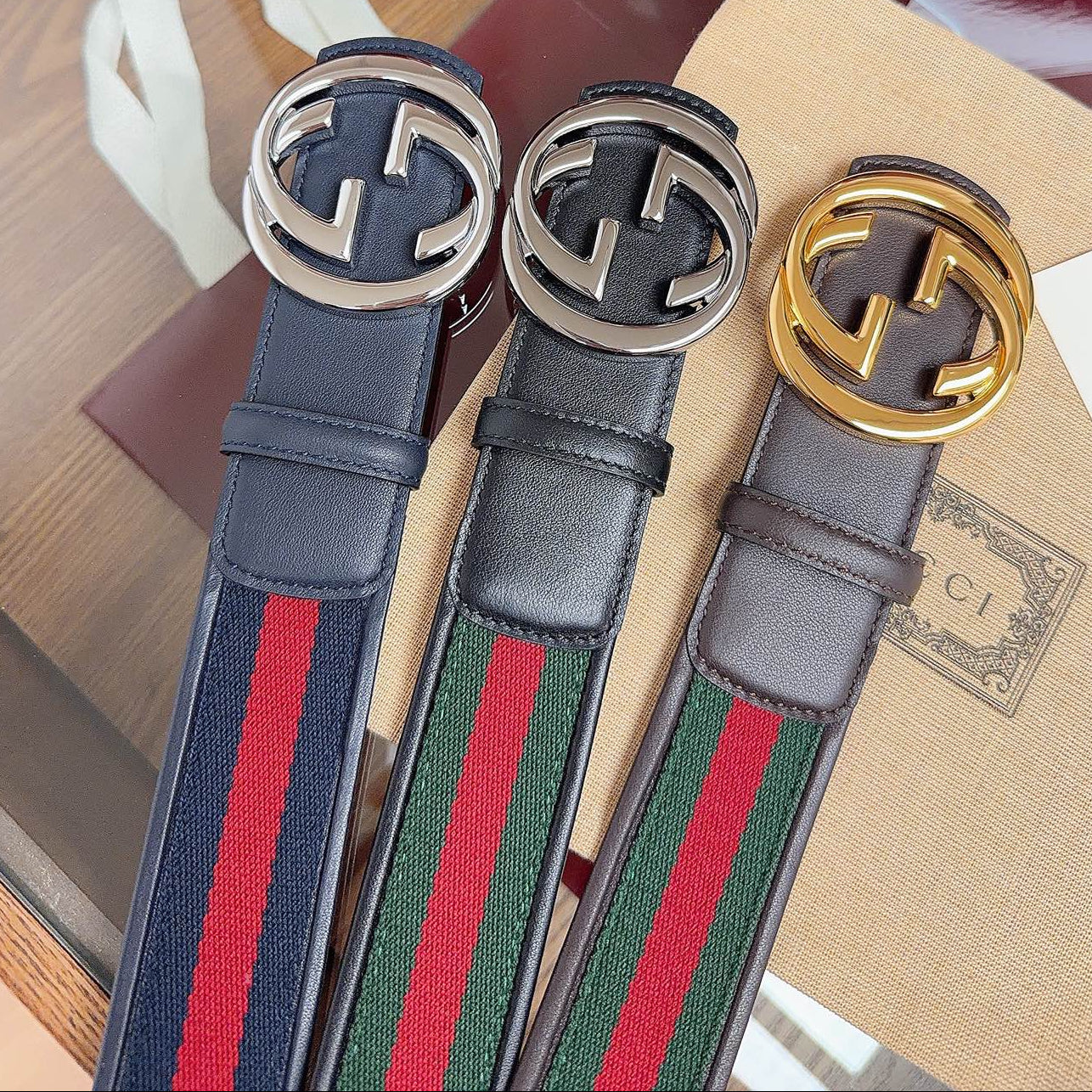 Gucci 2026 GG Buckle Web Belt 40mm Canvas Leather 215509