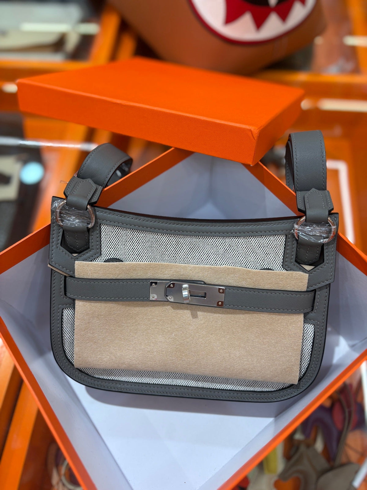 High-end Hermes 2026 Jypsiere Bag 22cm Canvas/Swift Calfskin