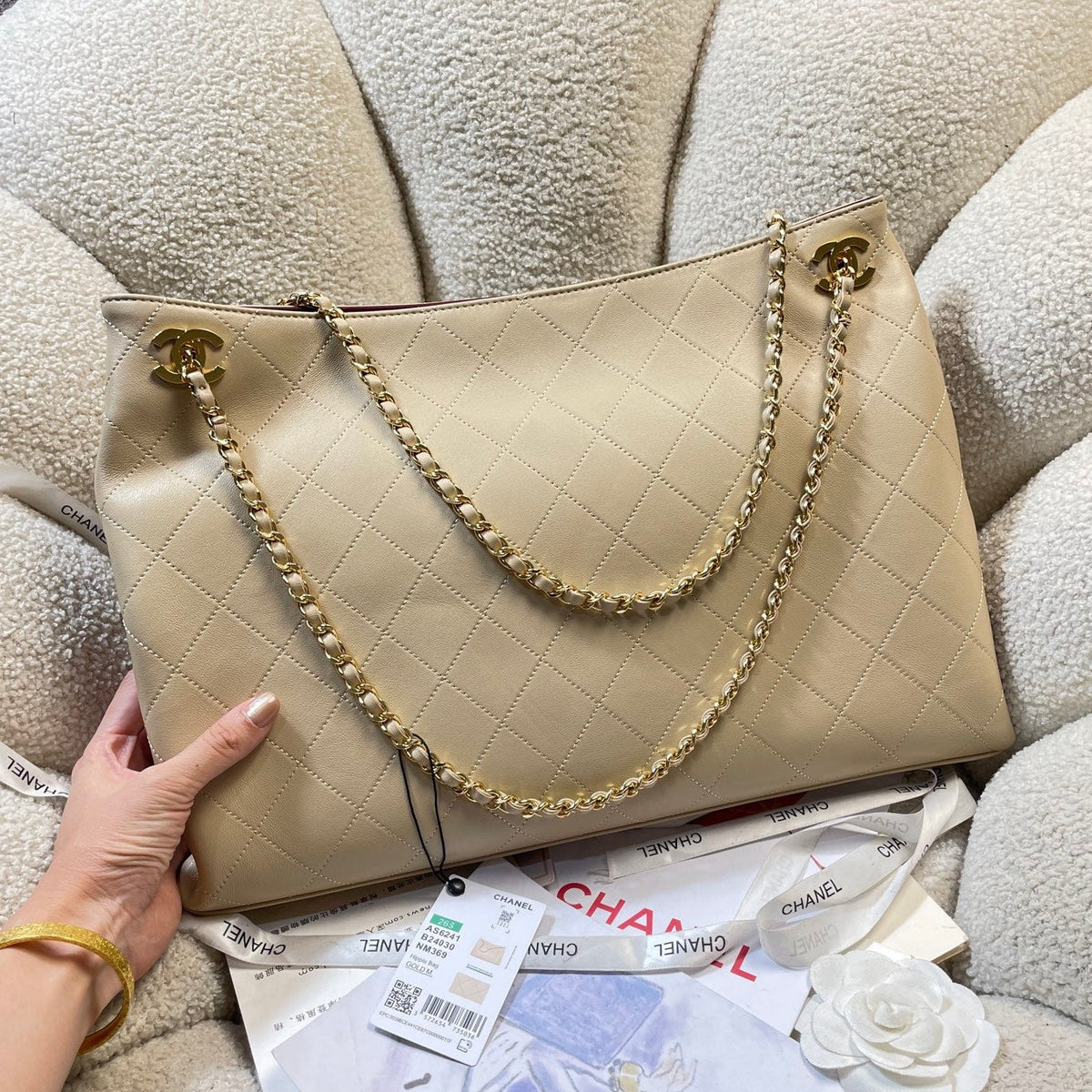 Chanel 2026 Quilted Shopping Tote Bag 40cm Suede Leather 407403