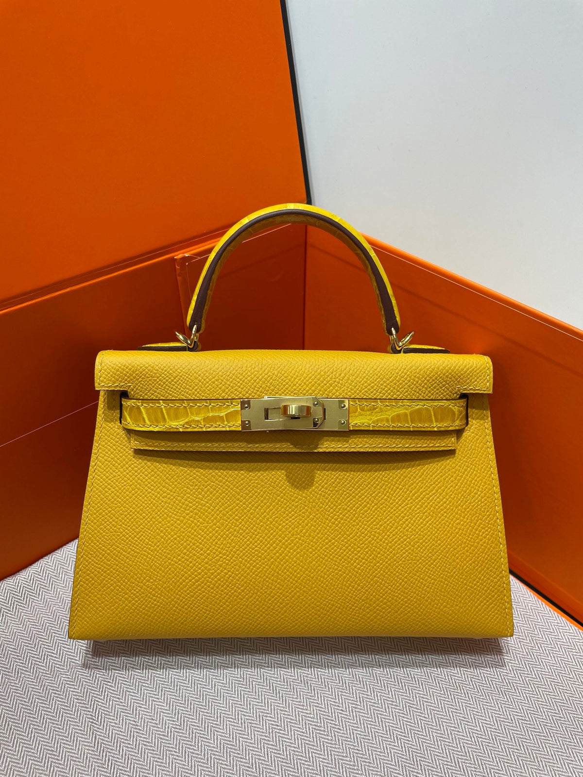High-end Hermes 2026 Mini Kelly Bag 19cm Crocodile/Epsom Leather