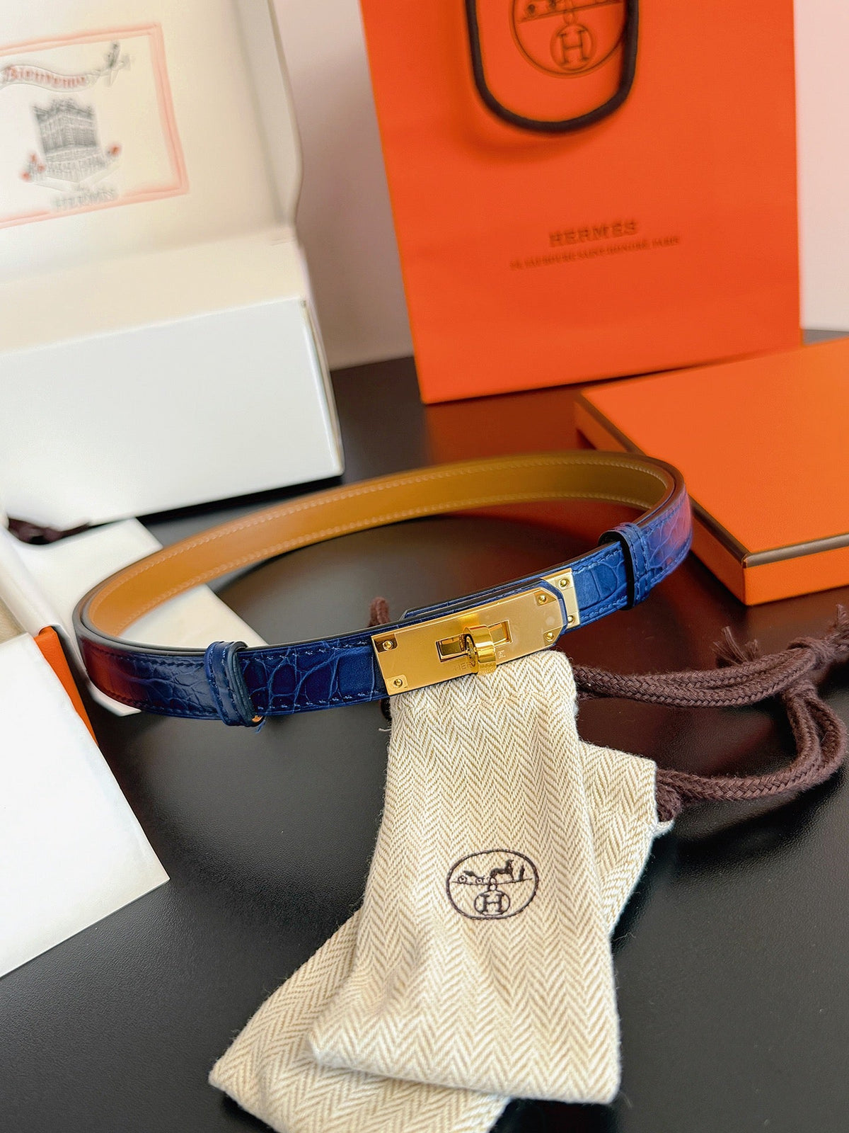 Hermes 2026 Kelly 18 Belt Crocodile-embossed Epsom Calfskin 214097