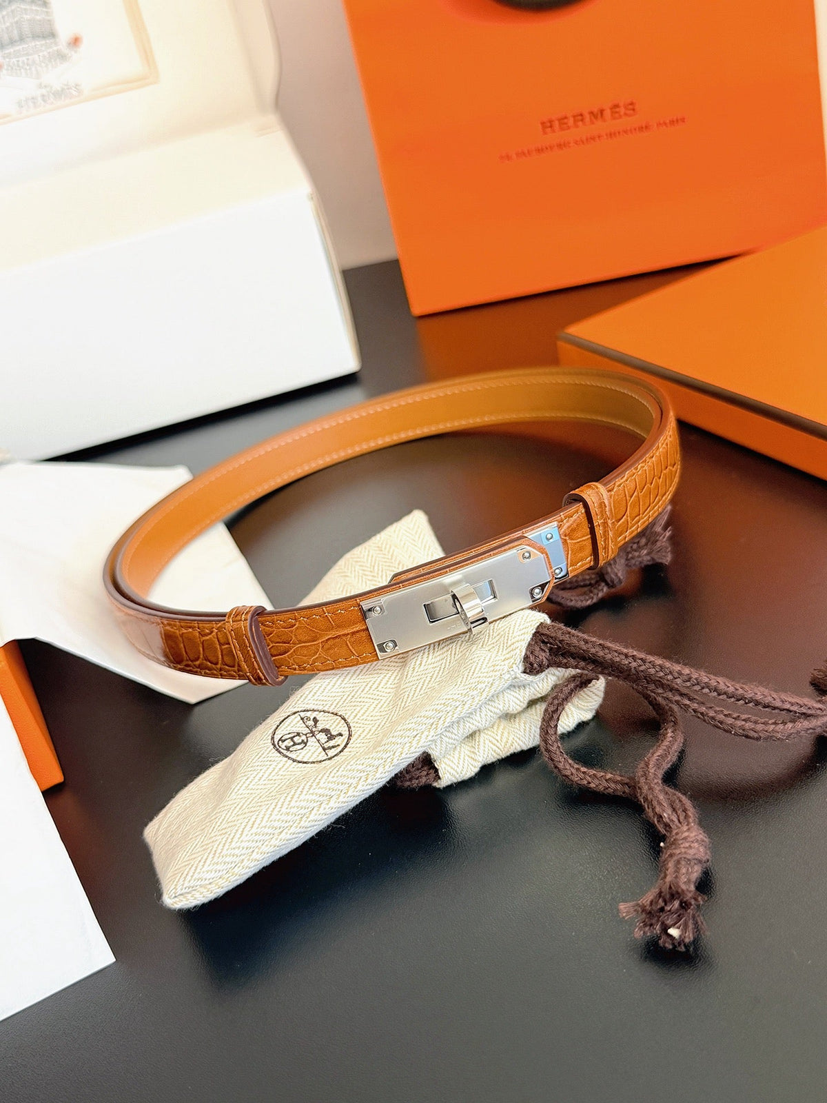 Hermes 2026 Kelly 18 Belt Crocodile-embossed Epsom Calfskin 214097