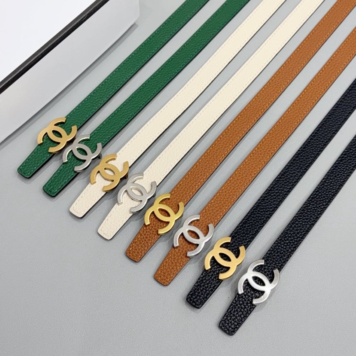 Chanel 2026 Slim Leather Logo Buckle Belt 15mm