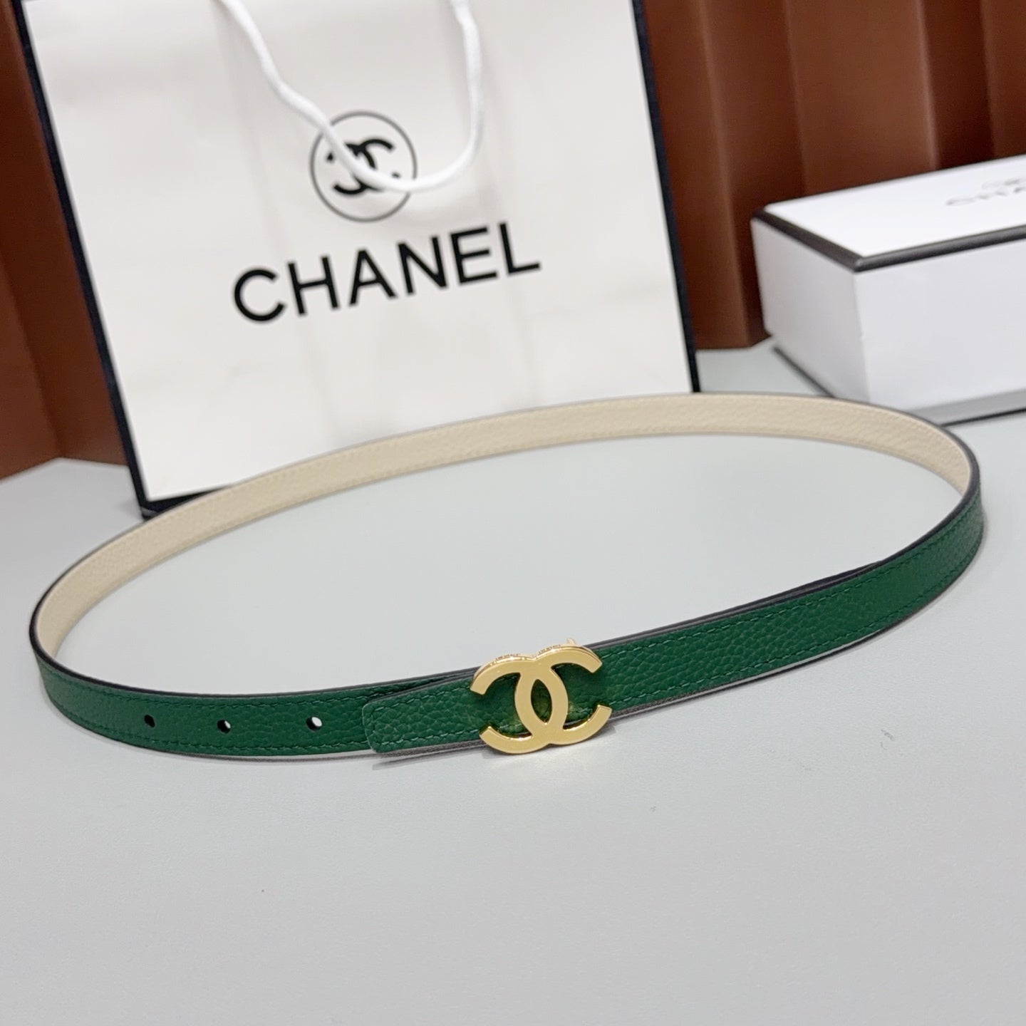 Chanel 2026 Slim Leather Logo Buckle Belt 15mm