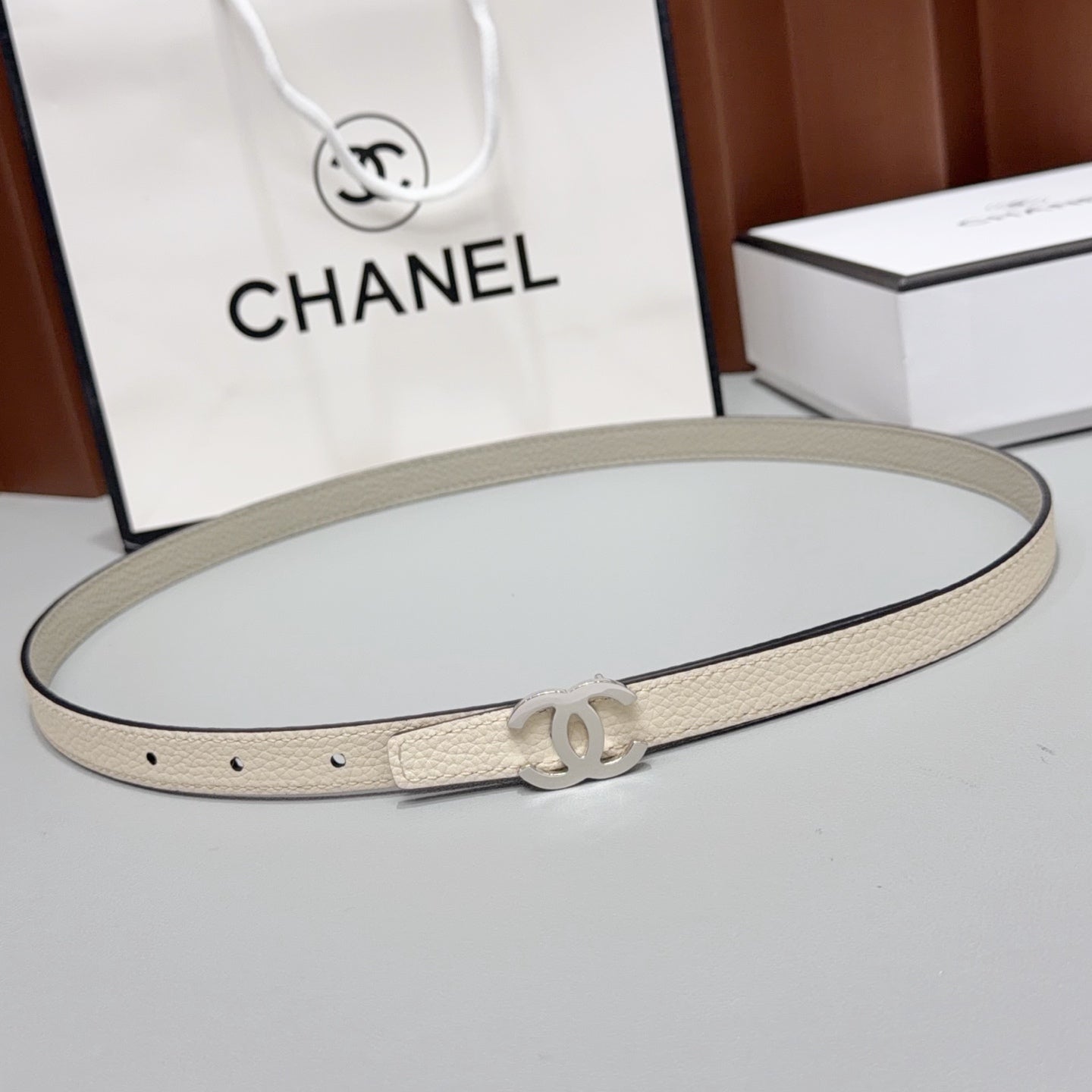 Chanel 2026 Slim Leather Logo Buckle Belt 15mm