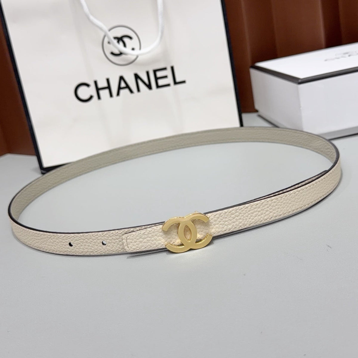 Chanel 2026 Slim Leather Logo Buckle Belt 15mm