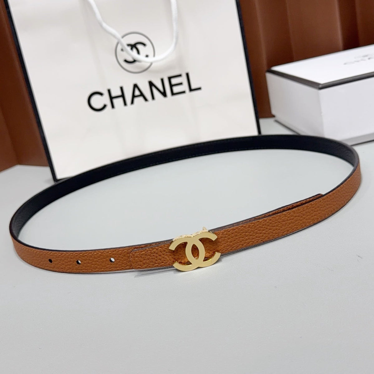Chanel 2026 Slim Leather Logo Buckle Belt 15mm