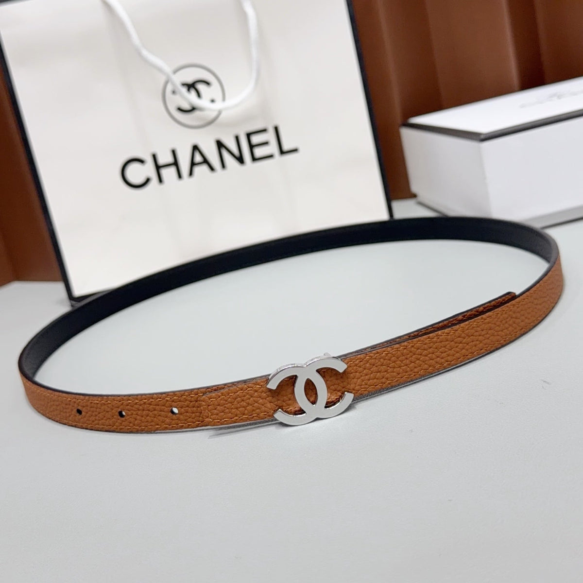 Chanel 2026 Slim Leather Logo Buckle Belt 15mm