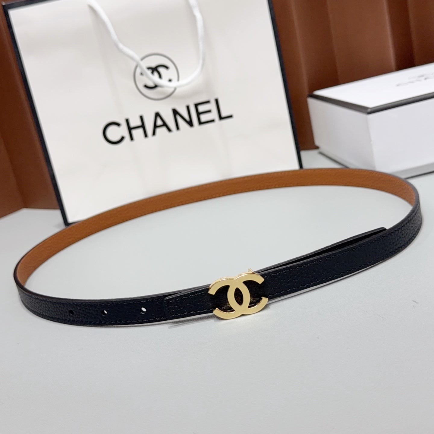Chanel 2026 Slim Leather Logo Buckle Belt 15mm