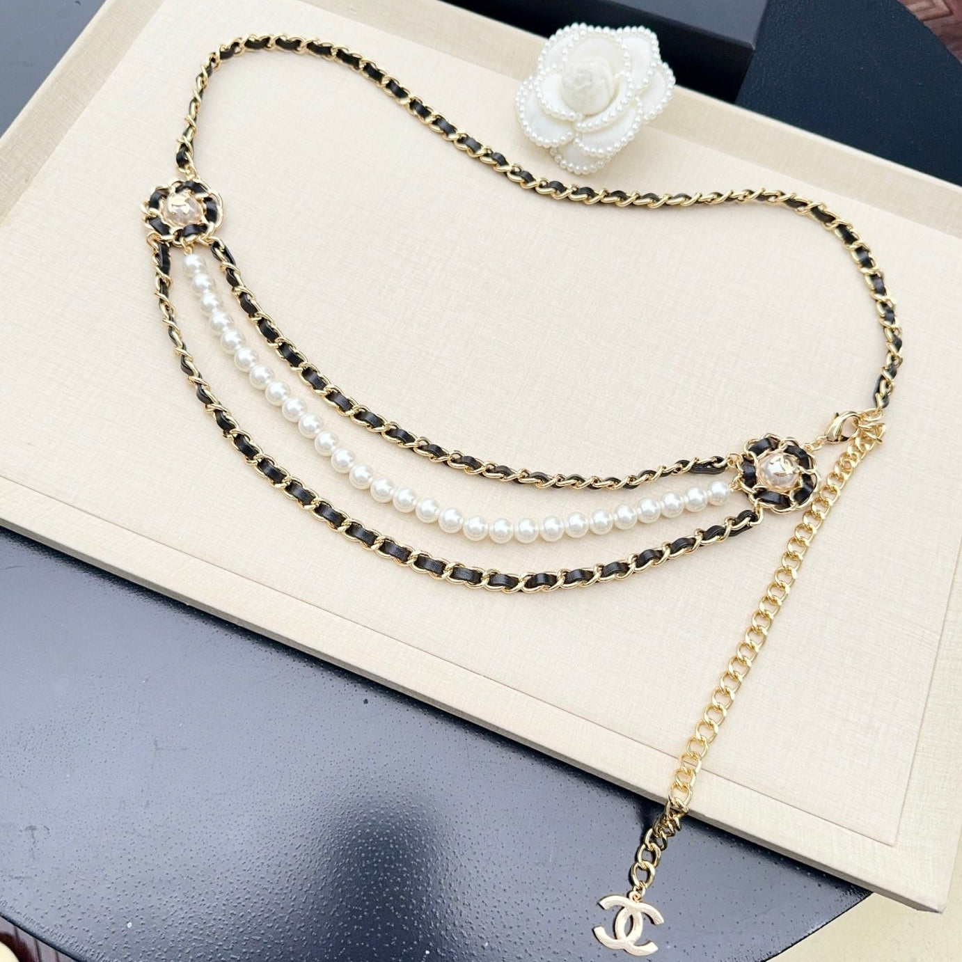 Chanel 2026 Interlaced Chain Pearl Layered Belt