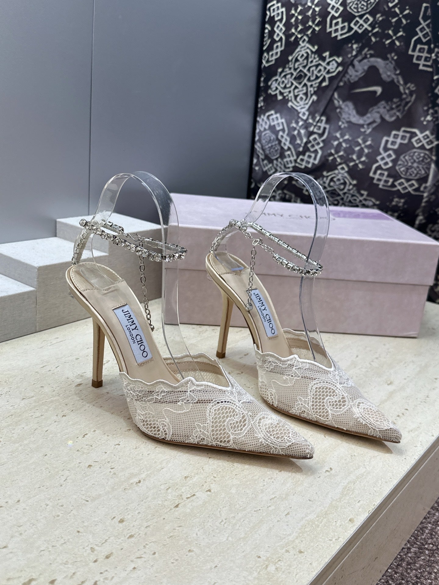 Jimmy Choo 2026 Saeda Crystal Lace Pumps 105mm Mesh 959927