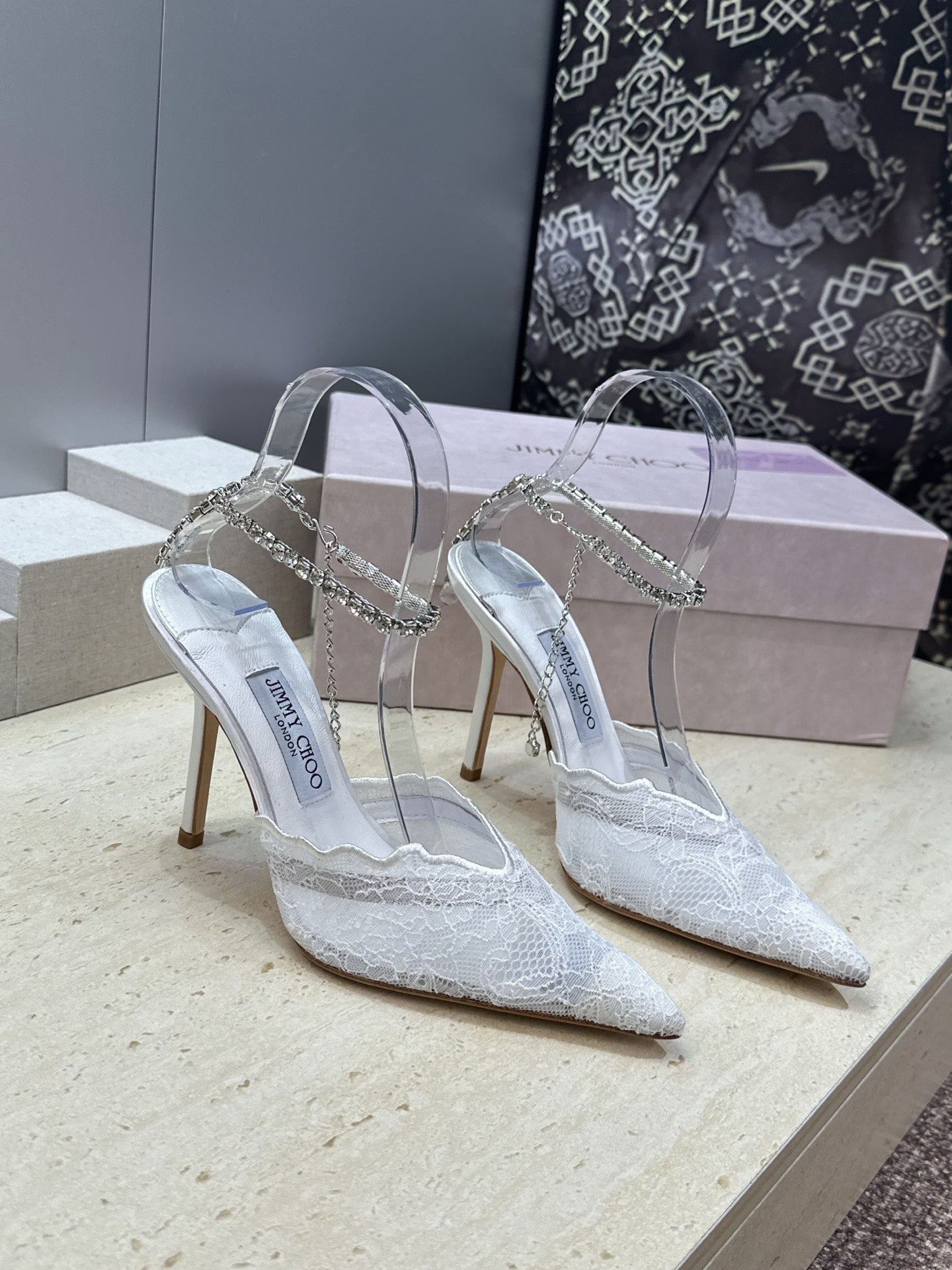 Jimmy Choo 2026 Saeda Crystal Lace Pumps 105mm Mesh 959927