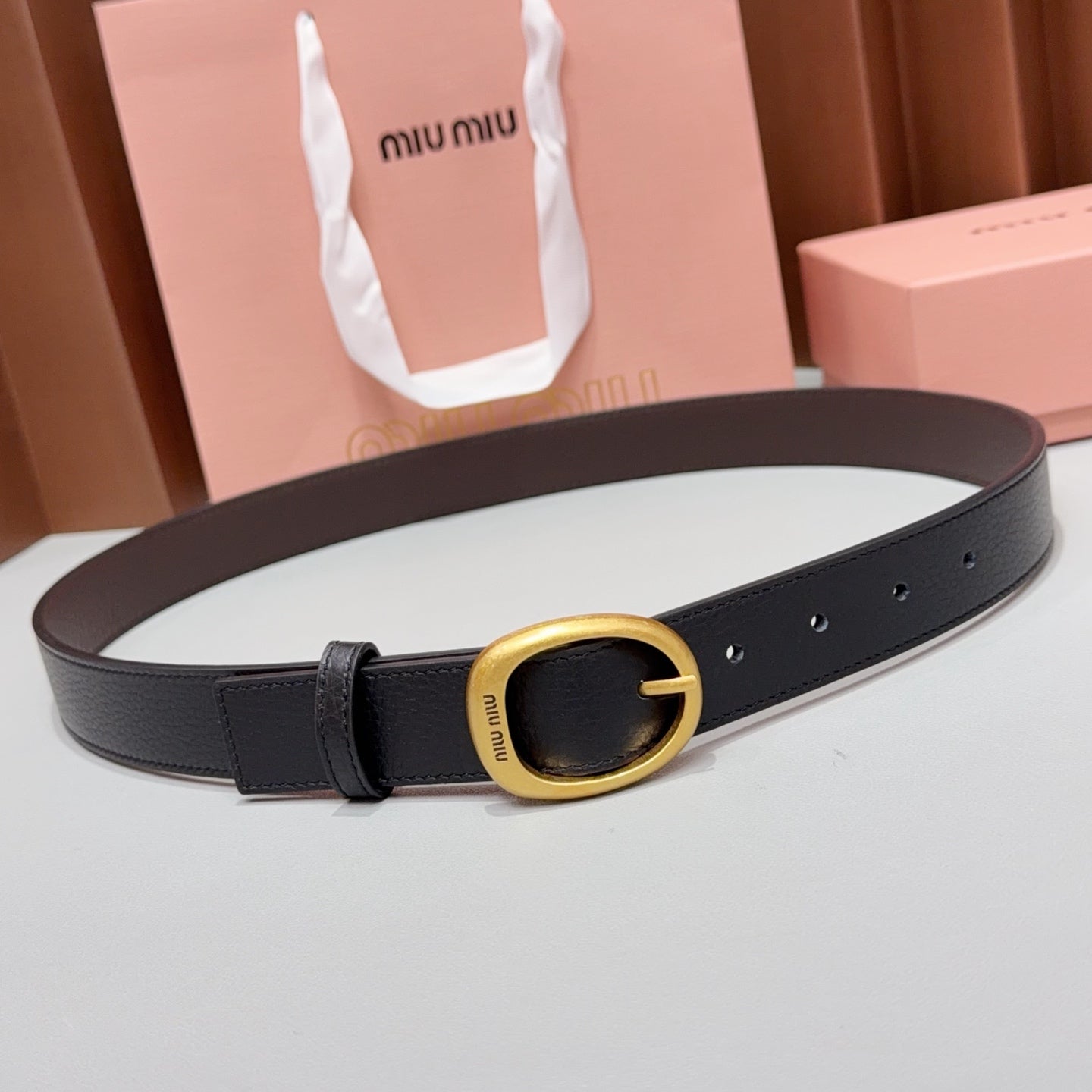 Miumiu2026 Oval Buckle Belt 30mm Leather