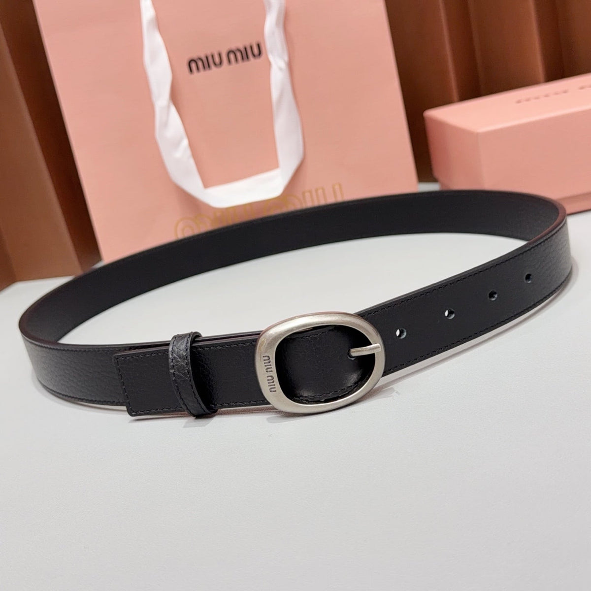 Miumiu2026 Oval Buckle Belt 30mm Leather