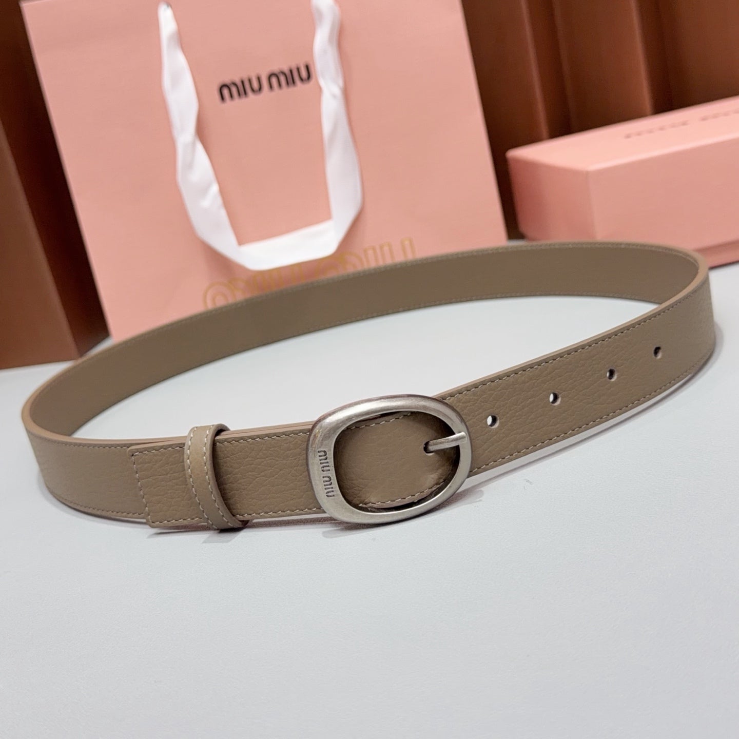 Miumiu2026 Oval Buckle Belt 30mm Leather