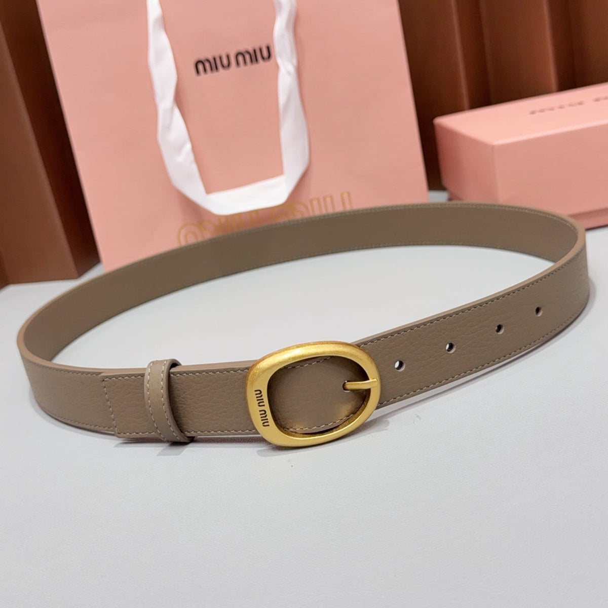 Miumiu2026 Oval Buckle Belt 30mm Leather