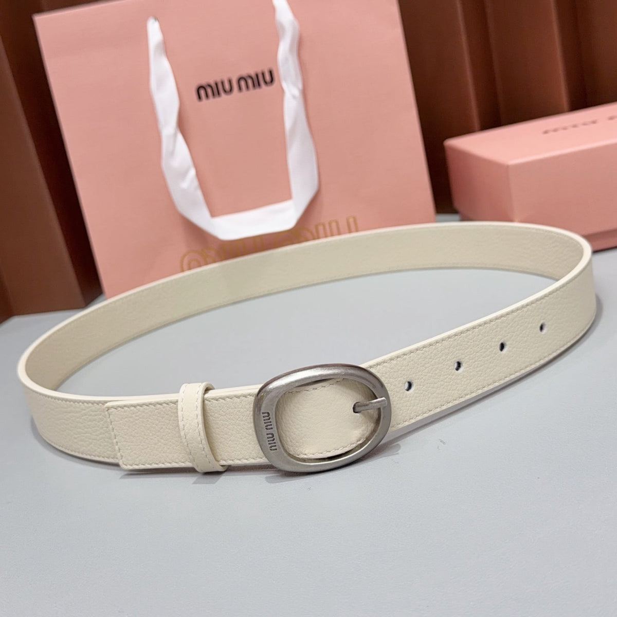 Miumiu2026 Oval Buckle Belt 30mm Leather