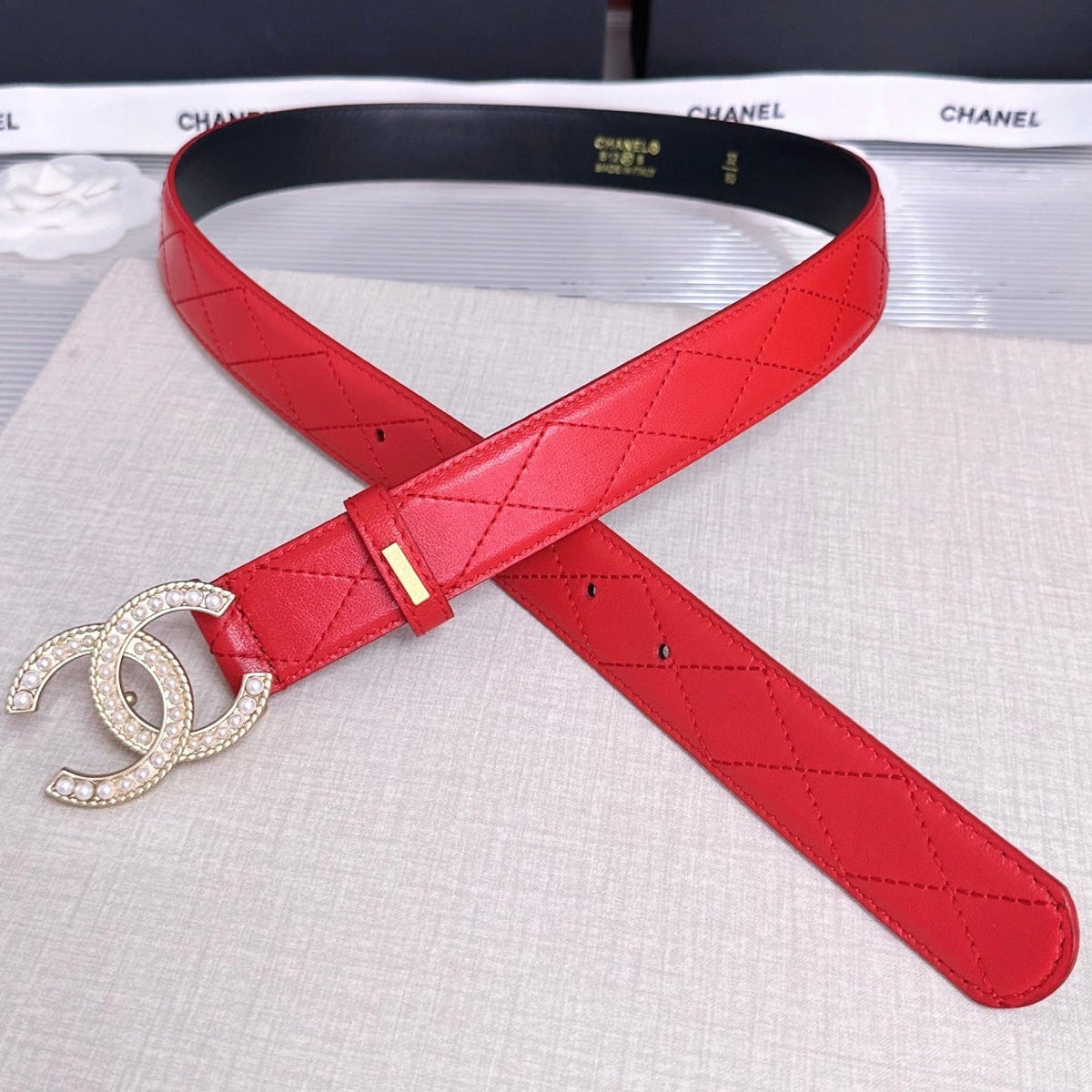 Chanel 2026 Quilted Pearl CC Belt 30mm Lambskin