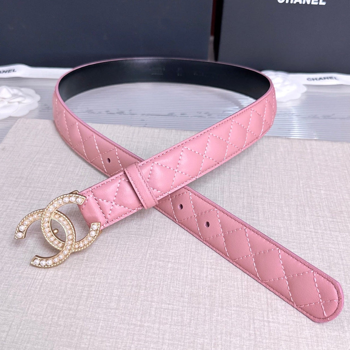Chanel 2026 Quilted Pearl CC Belt 30mm Lambskin