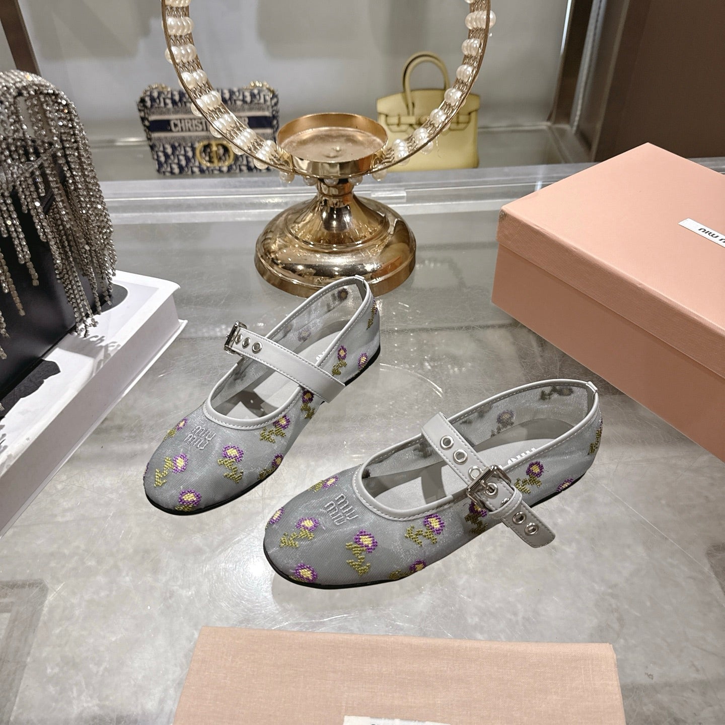 Miumiu 2026 Embroidered Ballet Flats Mesh 951512