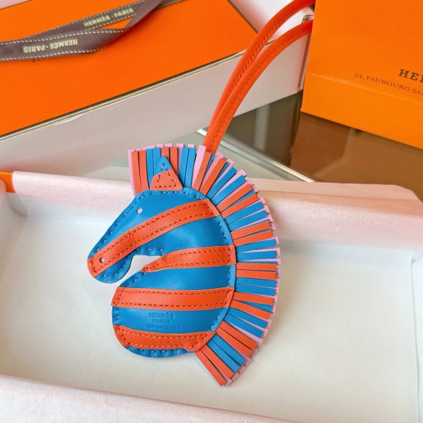 Hermes  Zebra Geegee Savannah Bag Charm Leather