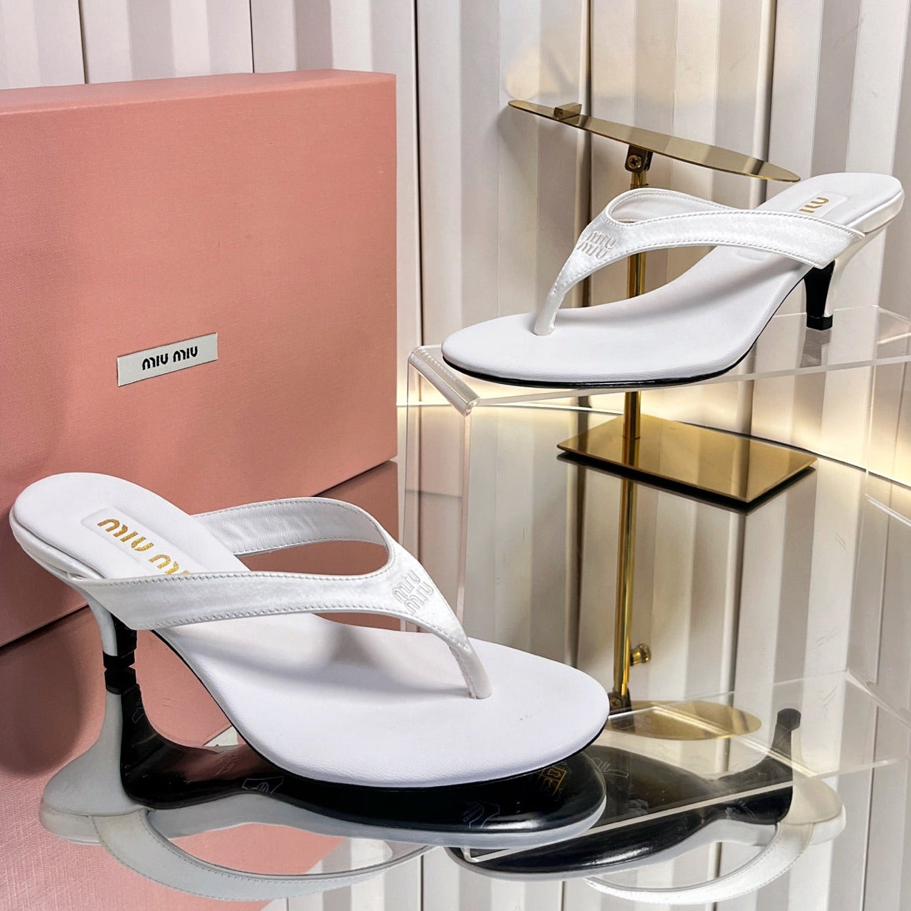 Miu Miu 2026 Kitten Heel Flip-Flops Sandals 45mm Silk 979177