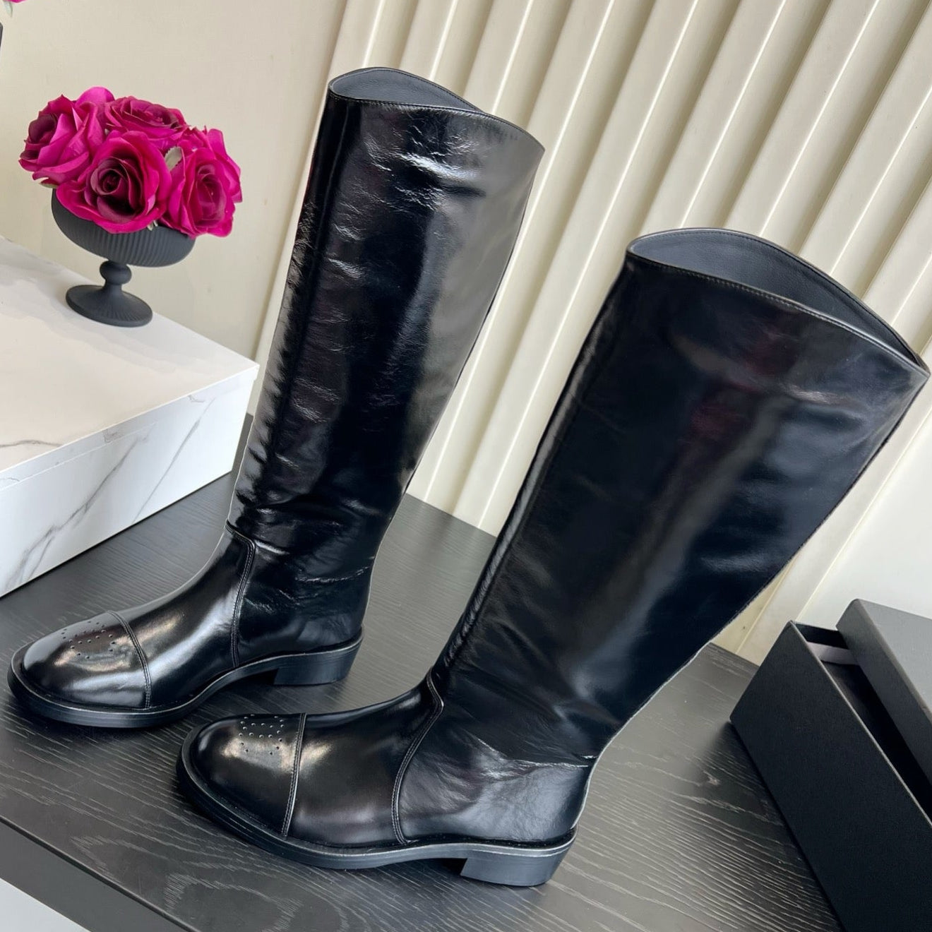 Chanel 2026 Perforated Toe Boots Patent Leather 977237