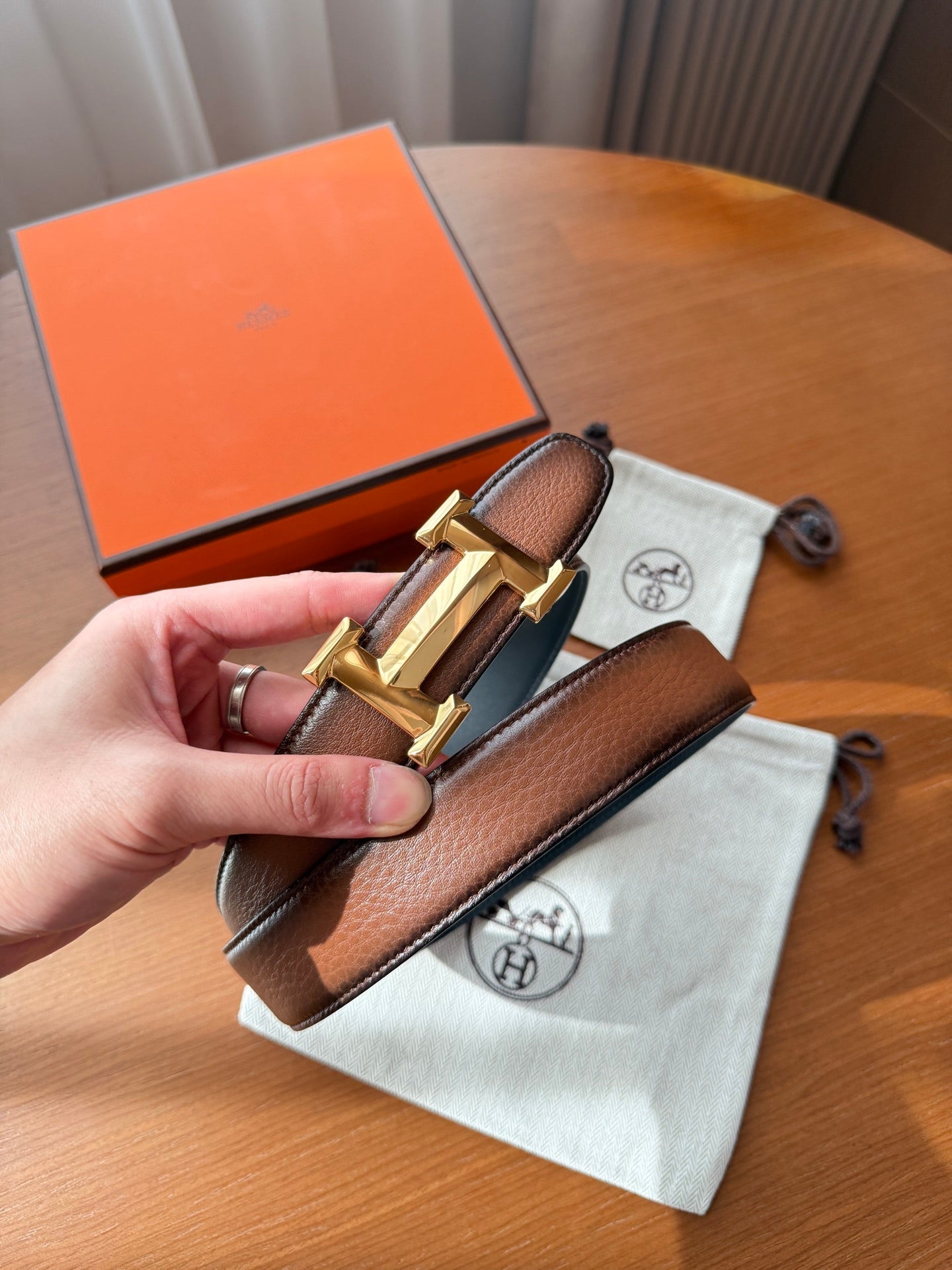 Hermes 2026 Reversible Strap Buckle Belt Cowhide 215629