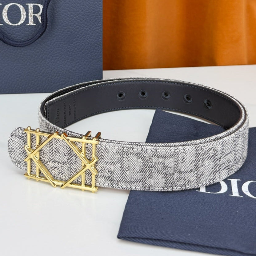 Dior 2026 Oblique Jacquard Cosmo Buckle Belt 35mm Canvas