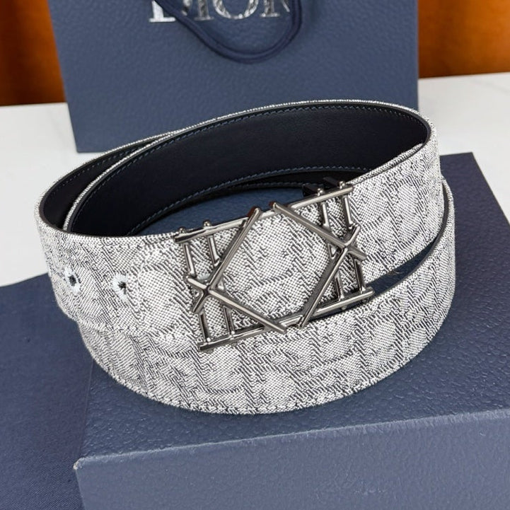 Dior 2026 Oblique Jacquard Cosmo Buckle Belt 35mm Canvas